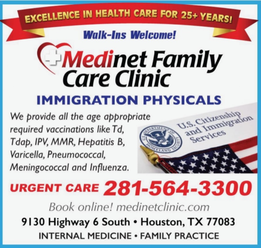 Immigration Physicals Specialist - Houston, TX: Medinet Family Care Clinic:  Urgent Care